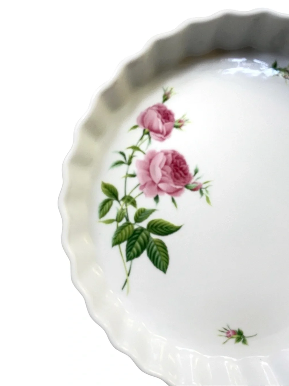 Christineholm Porcelain Rose Pattern Quiche Tart Pie Plate Baking Dish, 9.5”